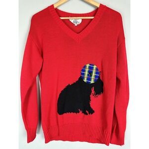 Vintage Cyn Les Shirlee Designs Scottie Dog Red Sweater Women's 38 M Paris Vtg